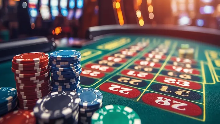 Pile of casino chips on a table, symbolizing bankroll management
